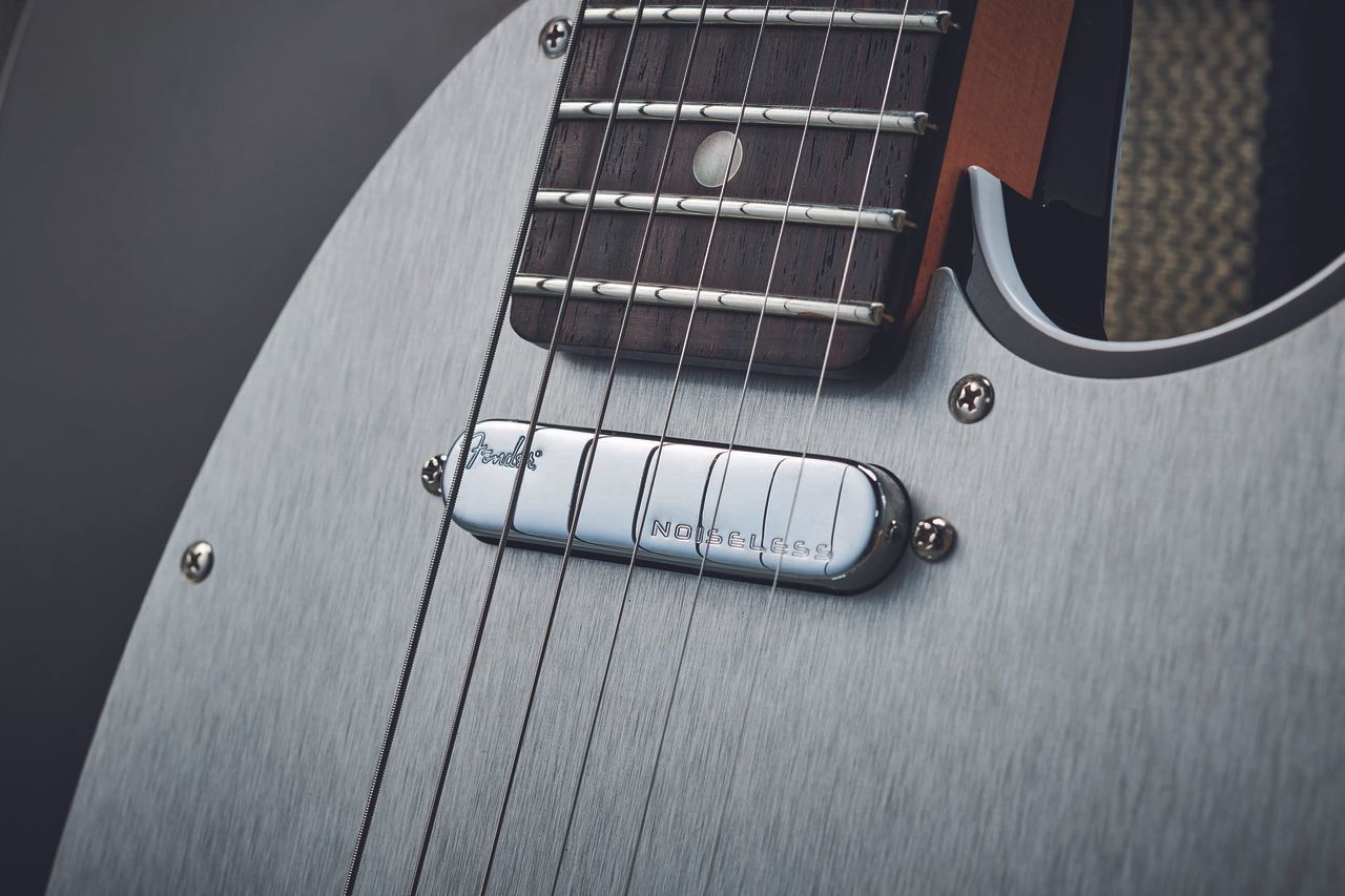 The Tele&rsquo;s Texas Tea is the only finish that uses a Silver Anodized scratchplate. The neck pickup mounts to it, so it&rsquo;s easy to height-adjust, unlike on vintage-spec models