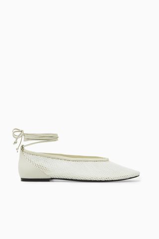 Leather-Trimmed Mesh Ballet Flats