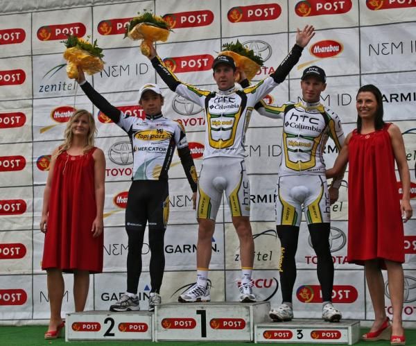Podium (L-R): Michael Van Stayen (Topsport Vlaanderen - Mercator), Matthew Harley Goss (Team HTC - Columbia) and Mark Renshaw (Team HTC - Columbia).