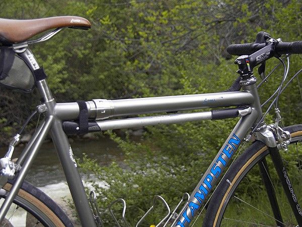 Hampsten prefers to play it safe with a full-length frame pump when out on the road. These days there's no follow car anymore!