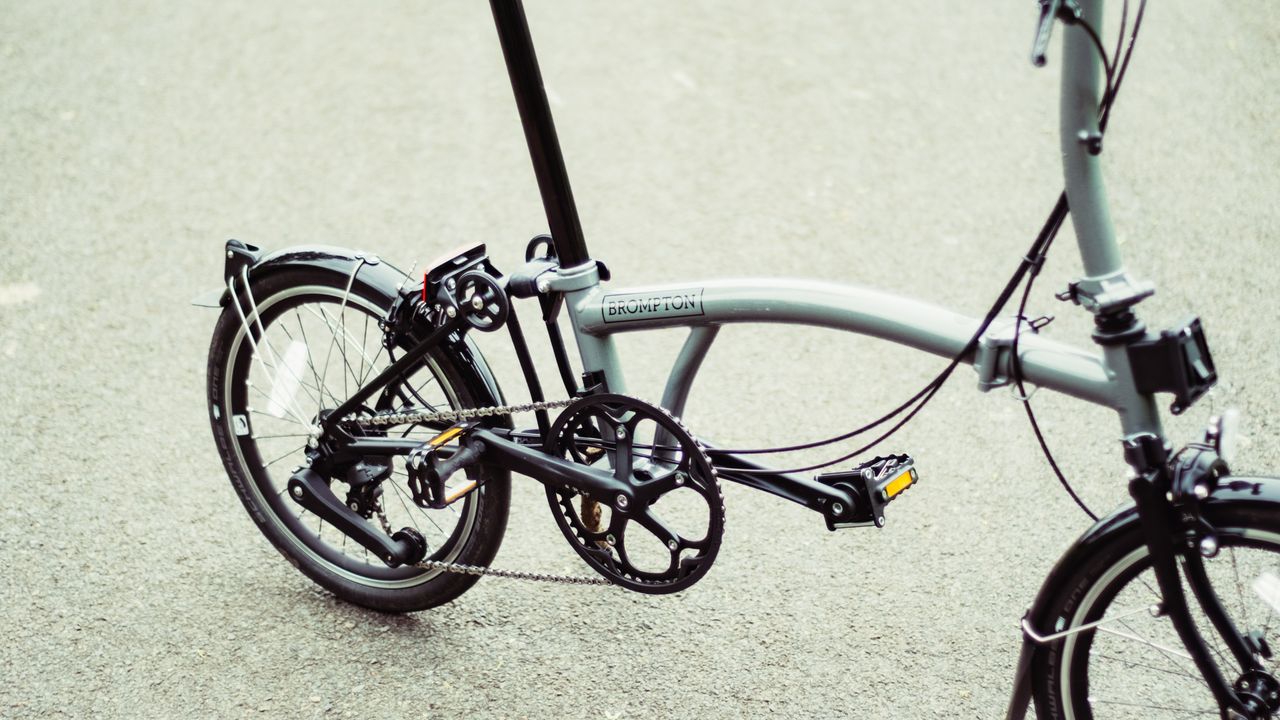 The rear end of a silver Brompton P-Line