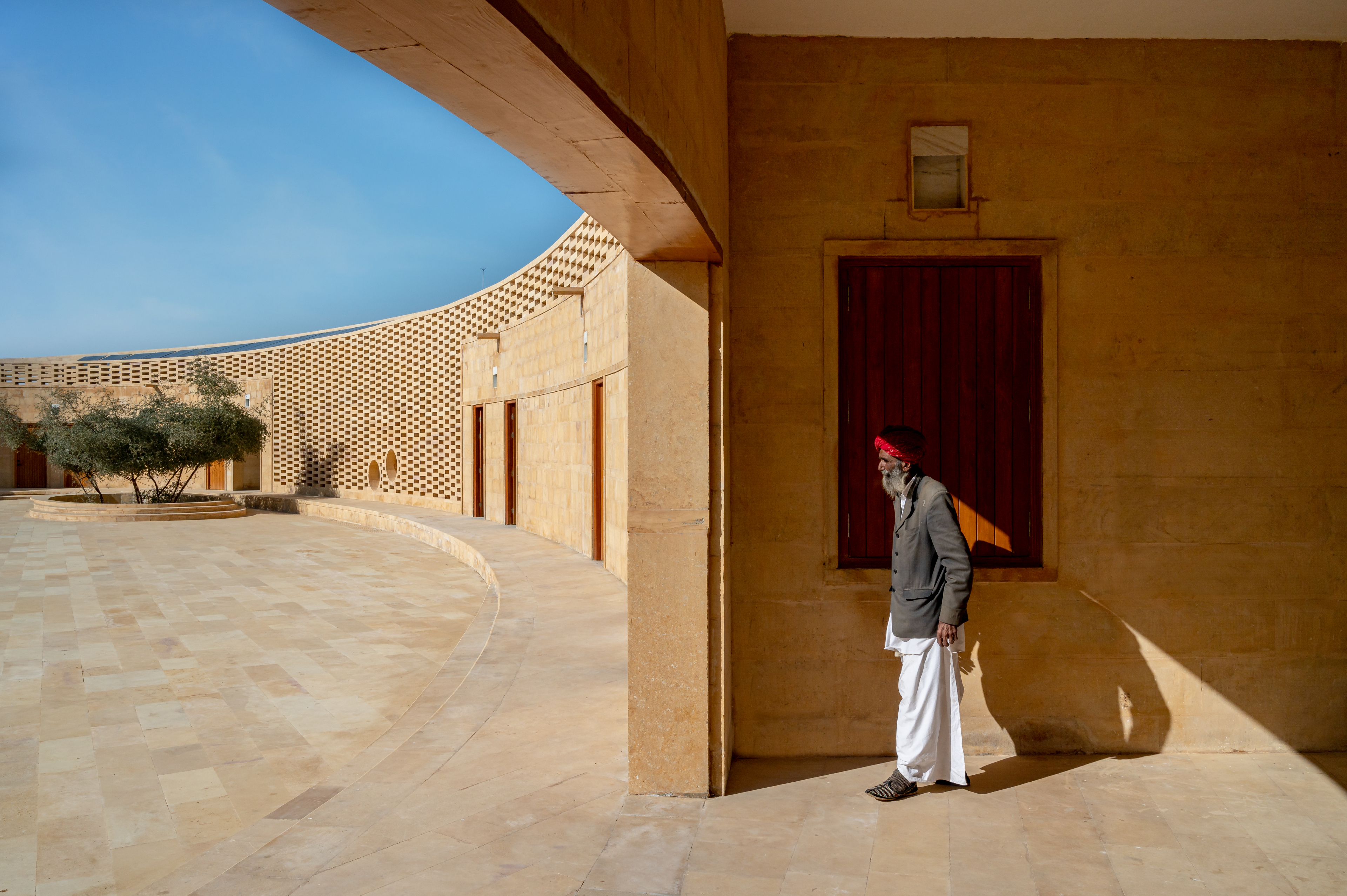 view looking through to the open courtyard of the sustainable girl's school in India by Diana Kellogg