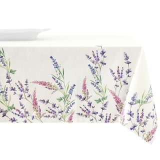 White tablecloth with lavender