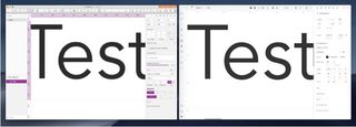 Text with the exact same spec rendered in an image-based tool Sketch (left) and code-based tool UXPin (right) – the text in UXPin will look exactly the same in the final product rendered in the browser