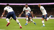 Tottenham’s Steven Bergwijn celebrates scoring on his debut against Man City
