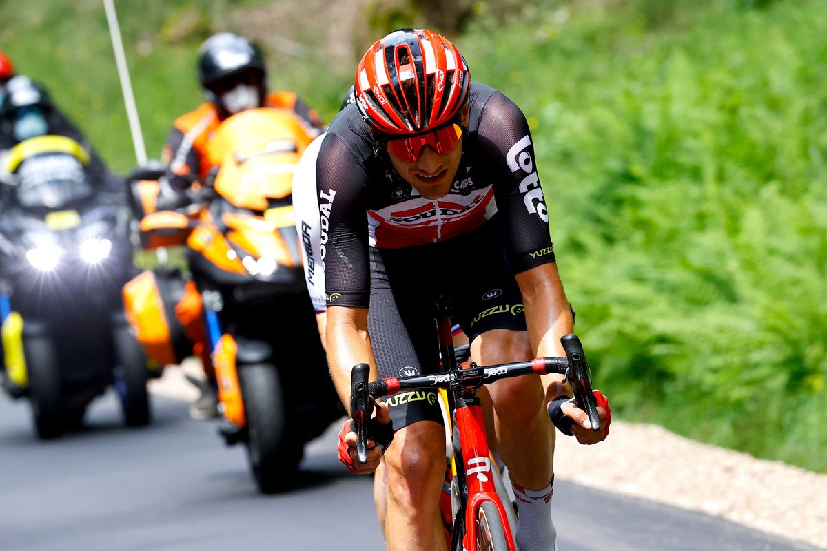 Tour de France 2021 108th Edition 7th stage Vierzon Le Creusot 2491 km 02072021 Matej Mohoric SLO Bahrain Victorious Brent Van Moer BEL Lotto Soudal photo Luca BettiniBettiniPhoto2021