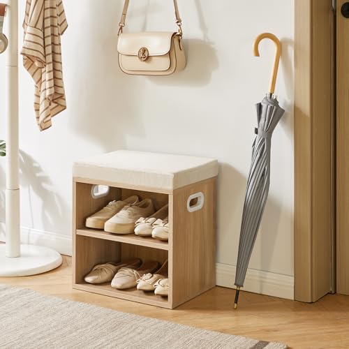 Ymyny Small Shoe Storage Bench With Cushion, Light Natural Hbd028r
