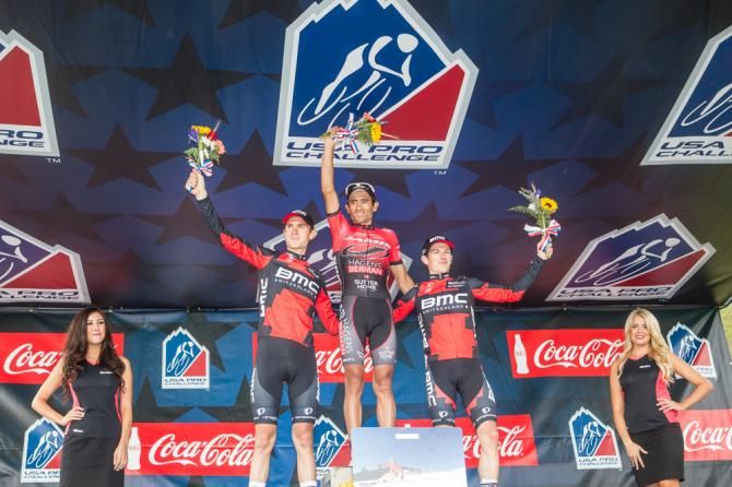 The top three podium for stage 4.