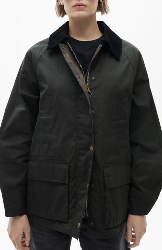 Corduroy Collar Waxed Effect Oversize Jacket