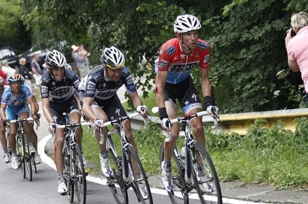 Frank Schleck (Saxo Bank) was forced to chase after the peloton split on the Col du Stockeu.