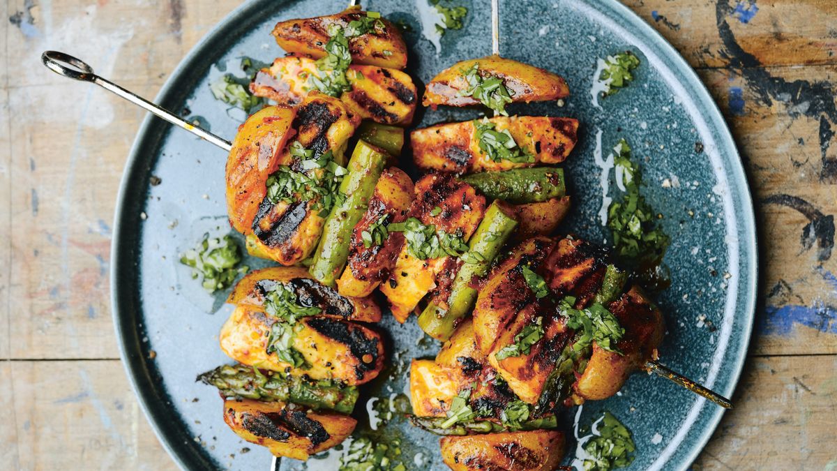 Halloumi and vegetable kebabs recipe try these BBQ kebabs for a