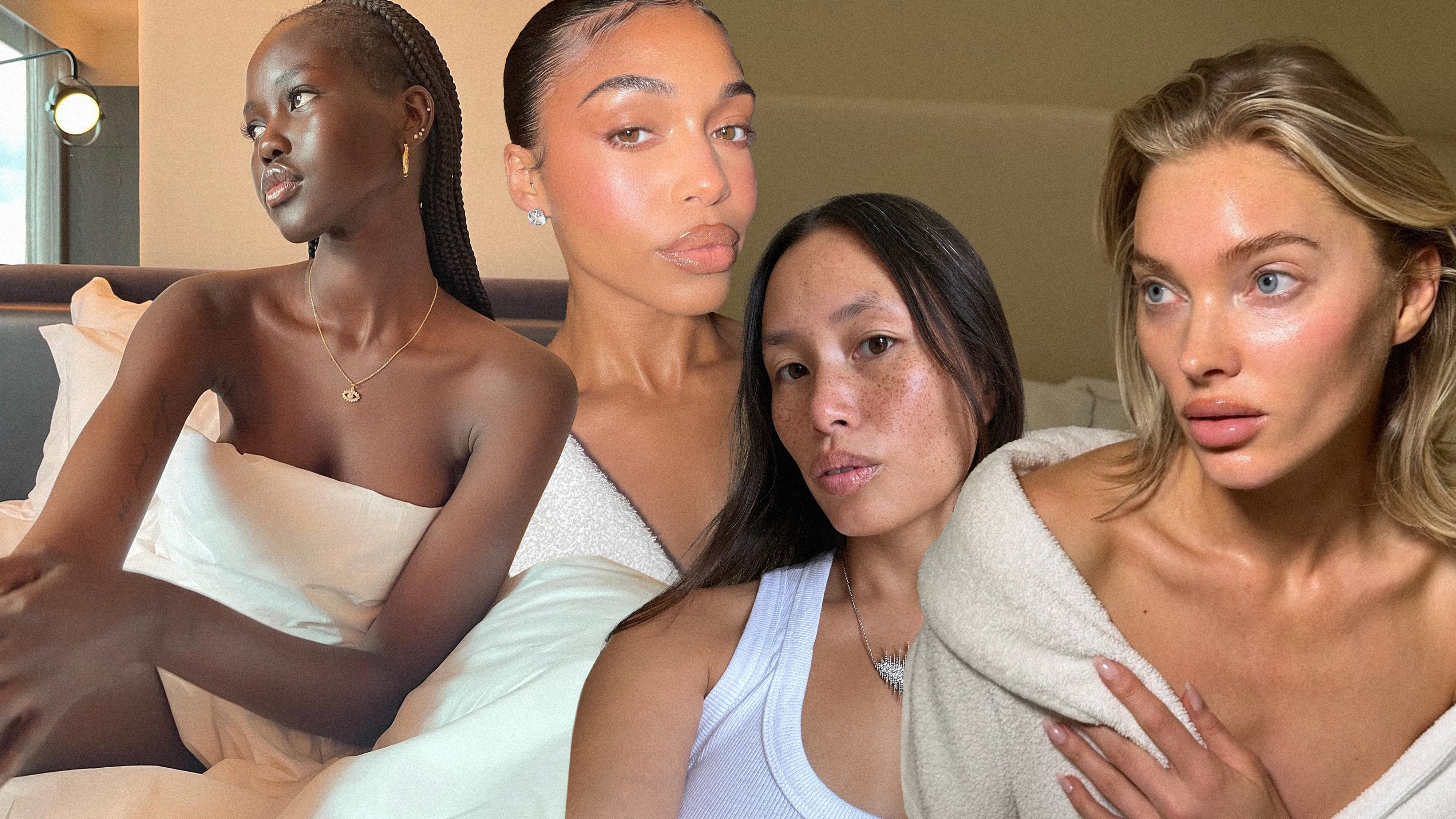 Photo collage of women with glowing, glass-like skin