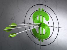 green arrows hitting the center of a bullseye, which has a giant green dollar sign