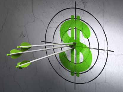 green arrows hitting the center of a bullseye, which has a giant green dollar sign