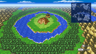 A look at the revamped overworld map while in an airship in Final Fantasy Pixel Remaster