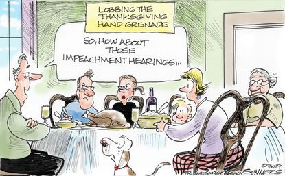 Editorial Cartoon U.S. Thanksgiving Dinner Impeachment Grenade