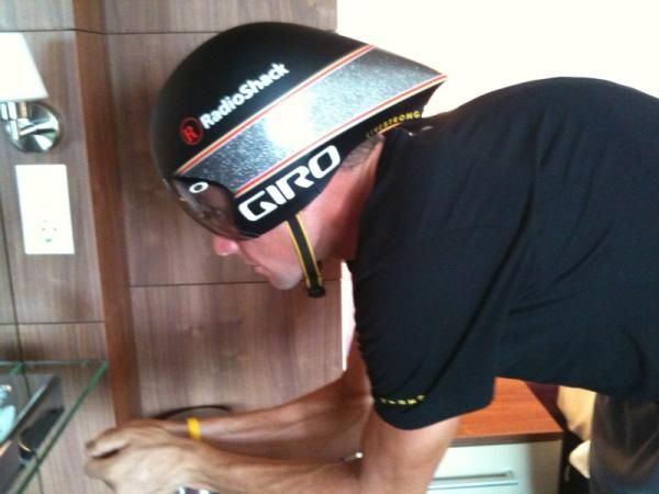 Armstrong's LAX helmet better fills in the space normally left open at the base of his neck with off-the-shelf aero lids.