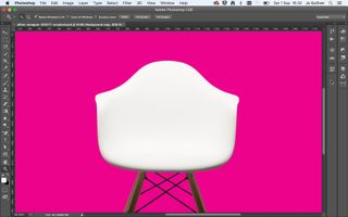 Screenshot of a white chair on a pink background in Photoshop