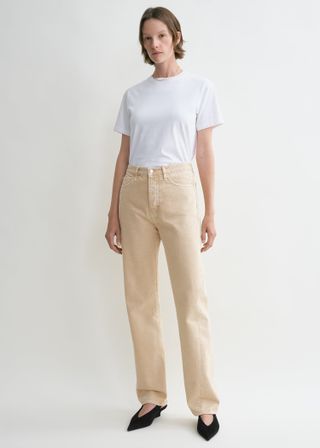 Twisted Seam Denim Full Length Washed Beige