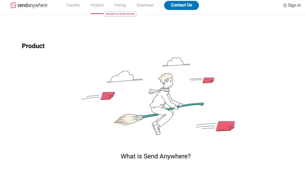 Website screenshot of Send Anywhere (August, 2025)