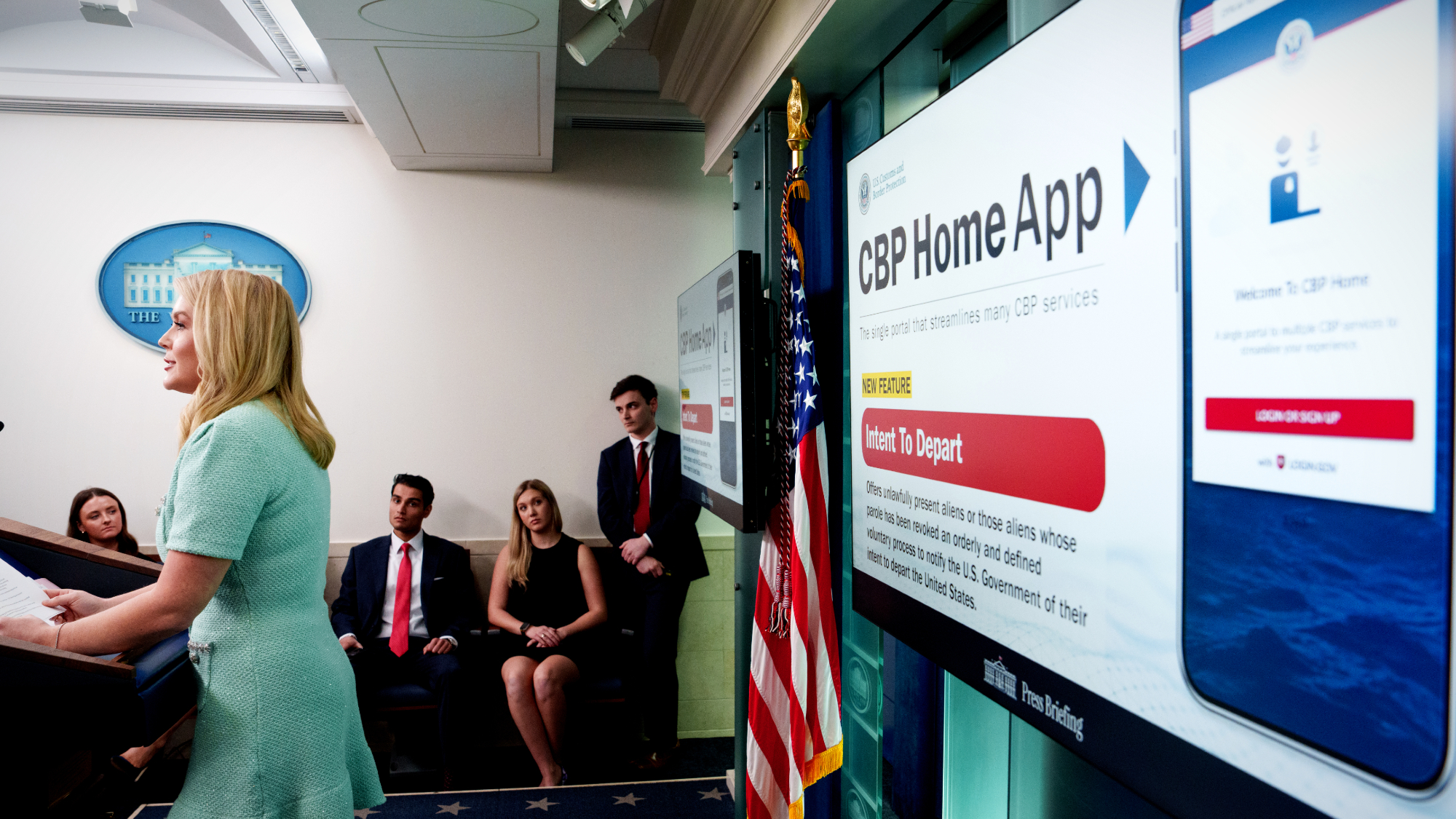 White House press secretary Karoline Leavitt promotes "self-deportation"