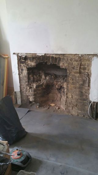 brick opening of fireplace