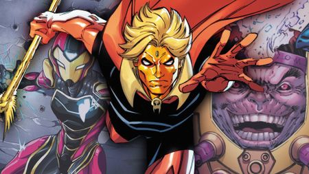MODOK, Adam Warlock, and Ironheart art combined