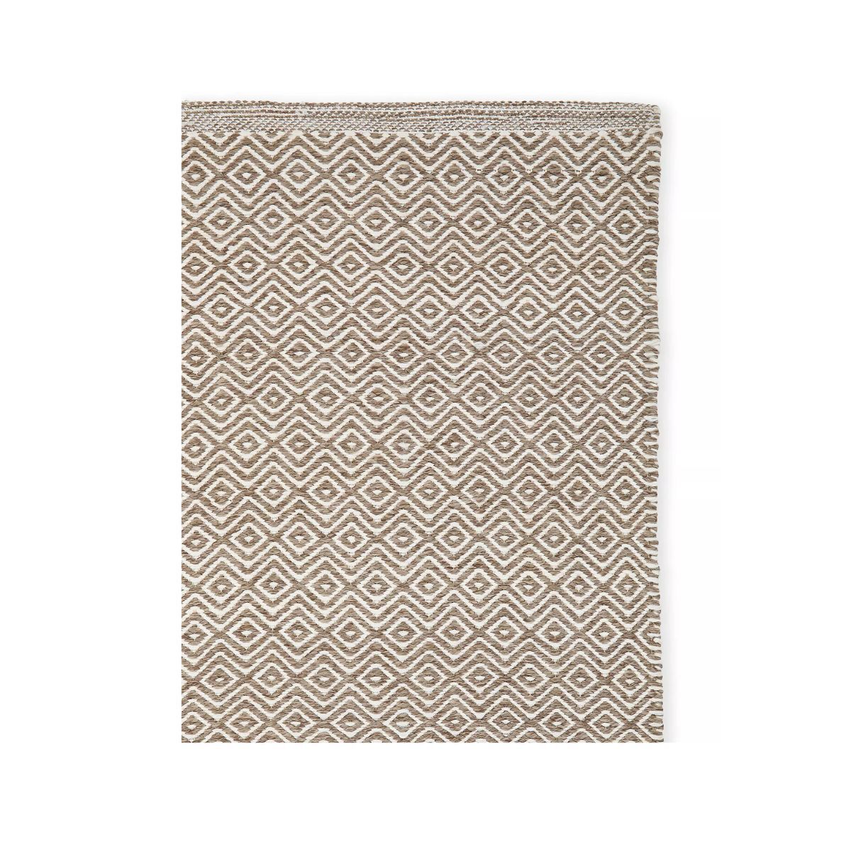 A geometric beige outdoor rug