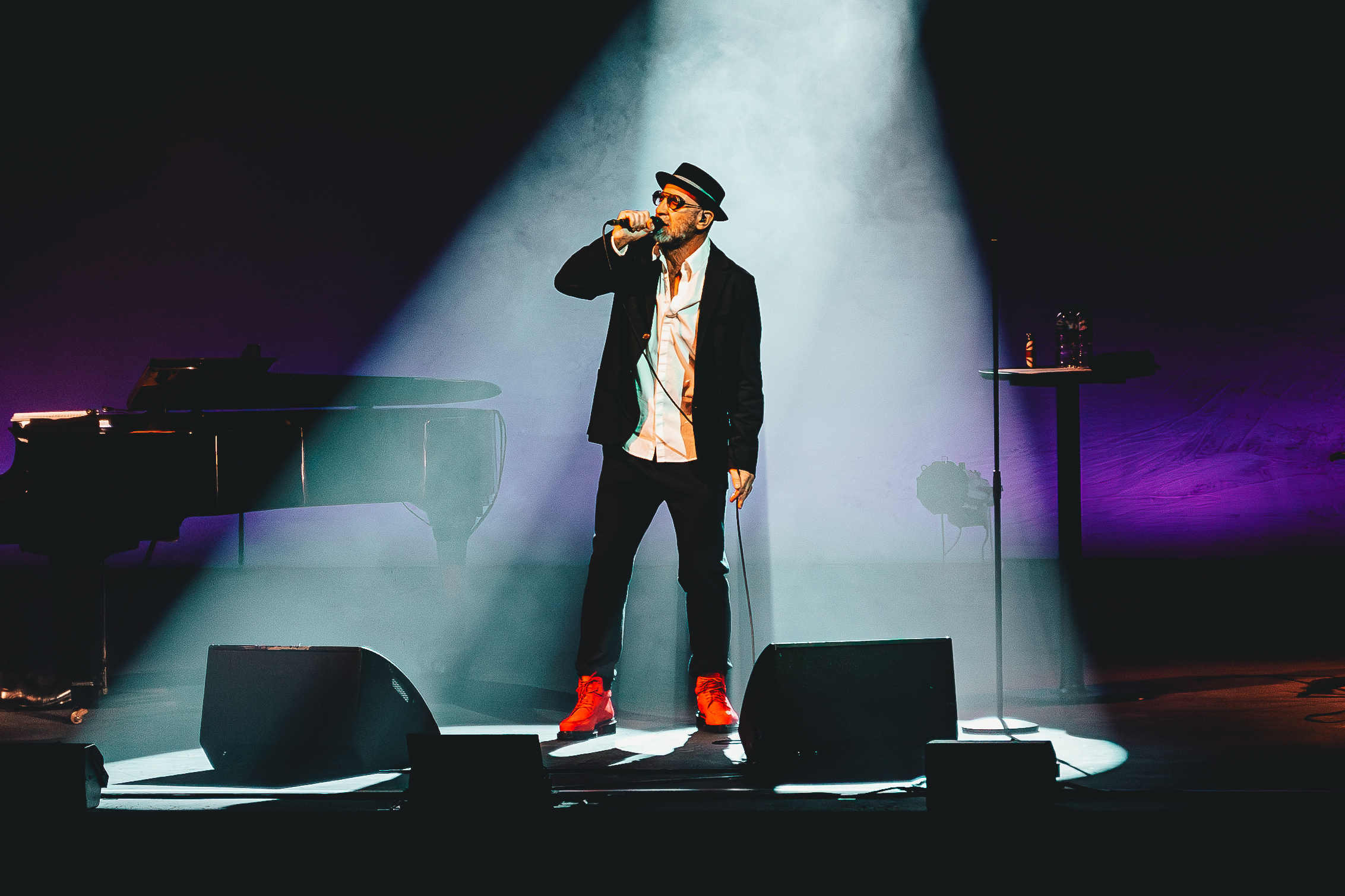 MANCHESTER, ENGLAND - APRIL 20: Eric Cantona performs at Manchester Palace Theatre on April 20, 2024 in Manchester, England. (Photo by Luke Brennan/Getty Images)