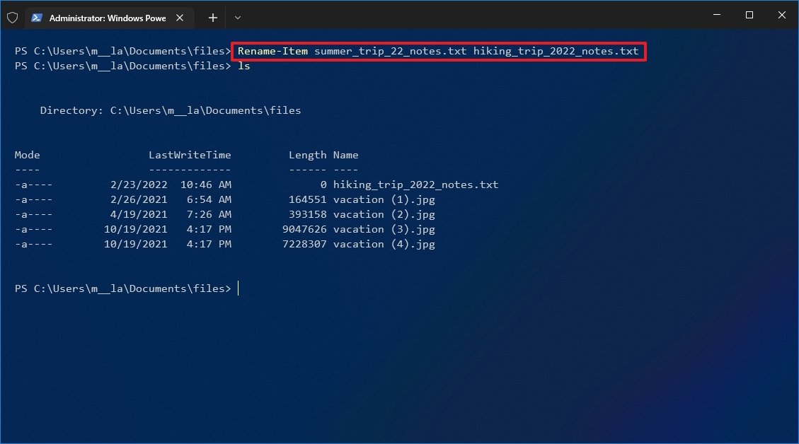 PowerShell rename one file