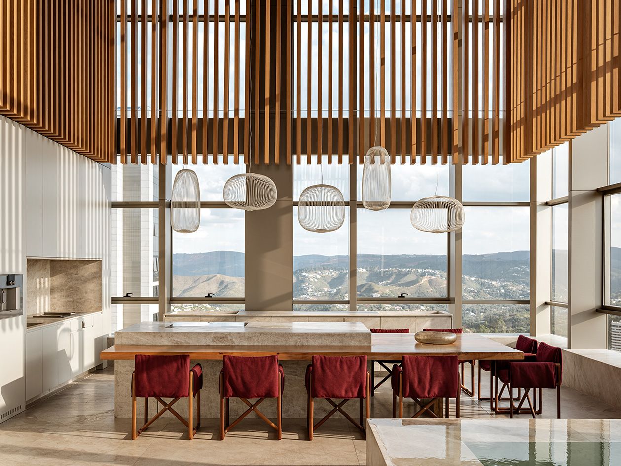 apartment interior with mountain views