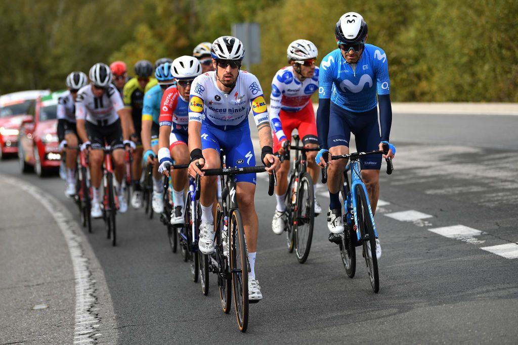 PUEBLA DE SANABRIA SPAIN NOVEMBER 05 Mattia Cattaneo of Italy and Team Deceuninck QuickStep Jose Joaquin Rojas Gil of Spain and Movistar Team Breakaway during the 75th Tour of Spain 2020 Stage 15 a 2308km stage from Mos to Puebla de Sanabria 924m lavuelta LaVuelta20 La Vuelta on November 05 2020 in Puebla de Sanabria Spain Photo by Justin SetterfieldGetty Images
