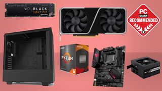 Gaming PC build guide header with multiple components and PC Gamer recommended badge