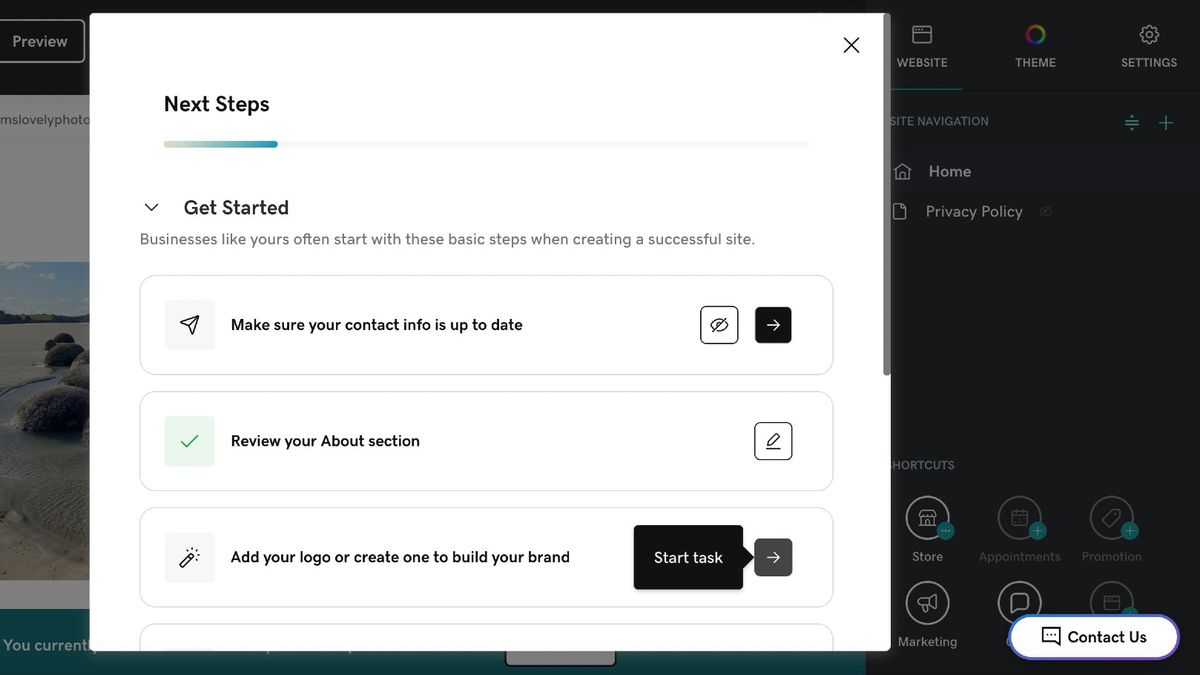 Screengrab showing a list of next steps for my website