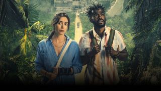 A promotional image for The Resort on Peacock, starring Cristin Milioti and William Jackson Harper