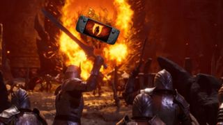 A Steam Deck emerges from the Oblivion gate