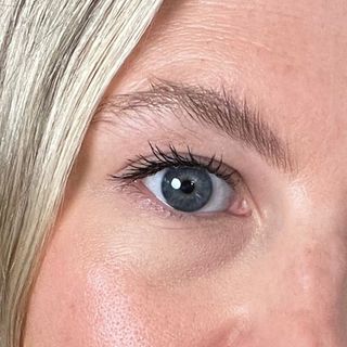 Katie Thomas wearing Rare Beauty mascara