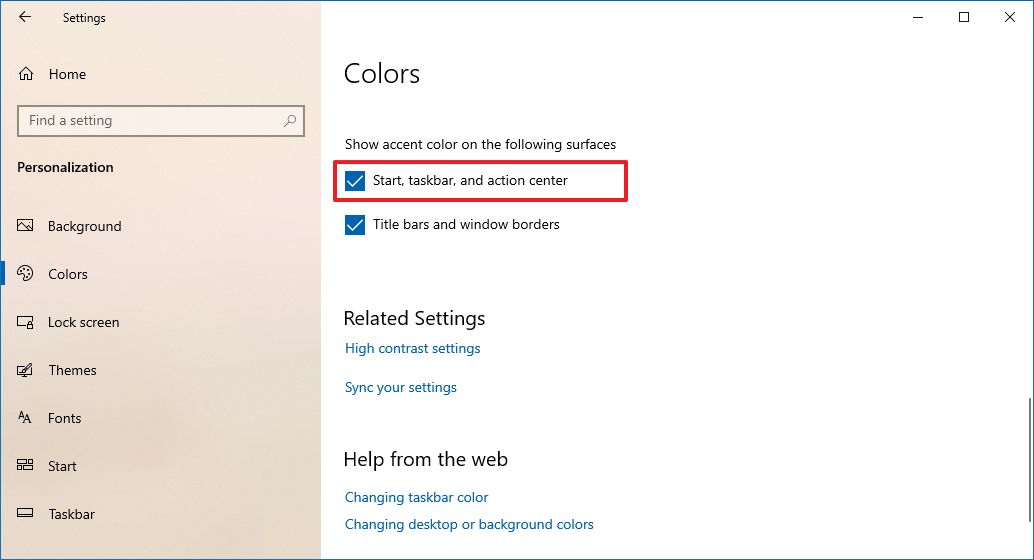 Start menu color option