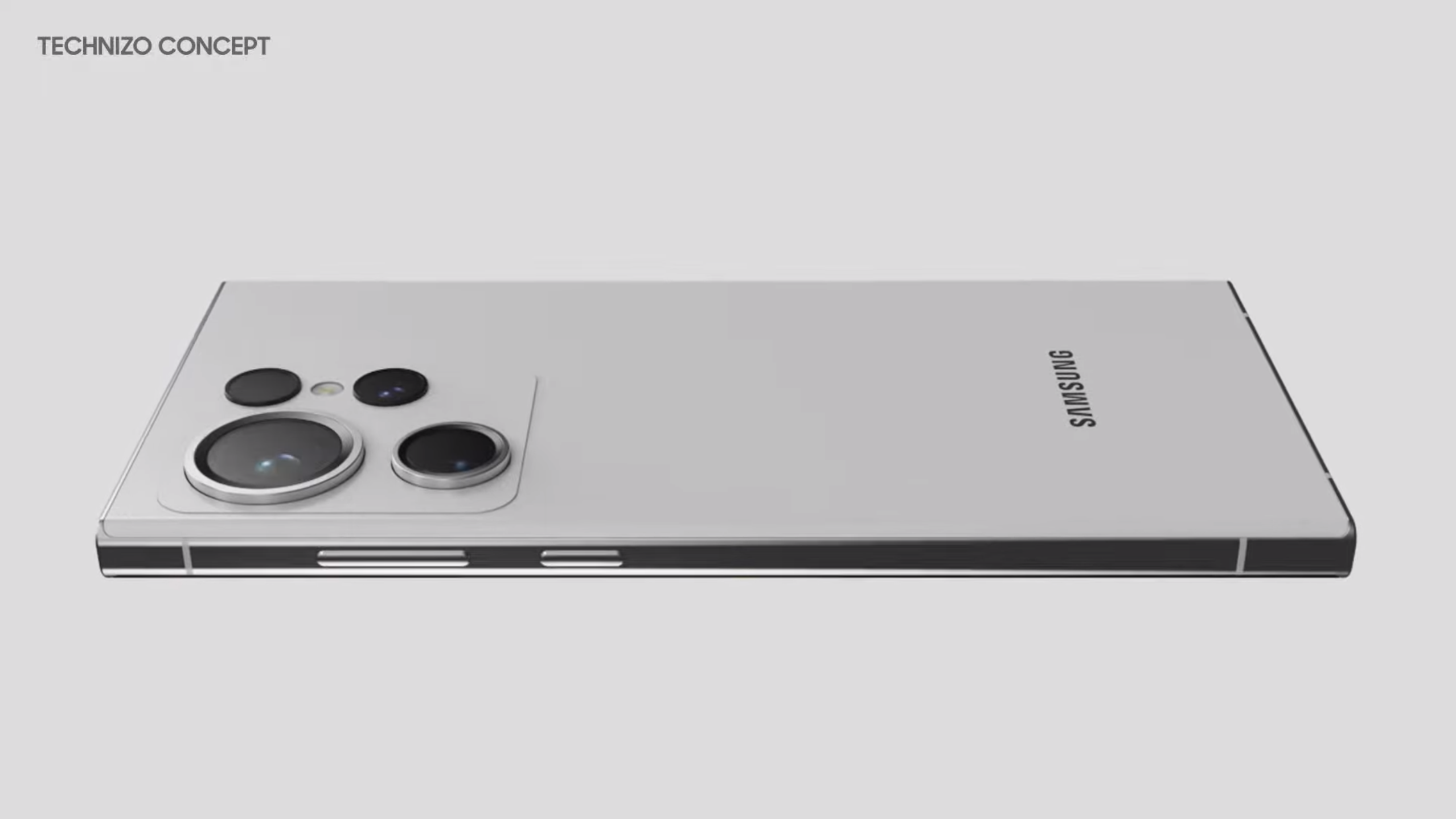 Un rendu du Galaxy S24 Ultra vu de dos en blanc