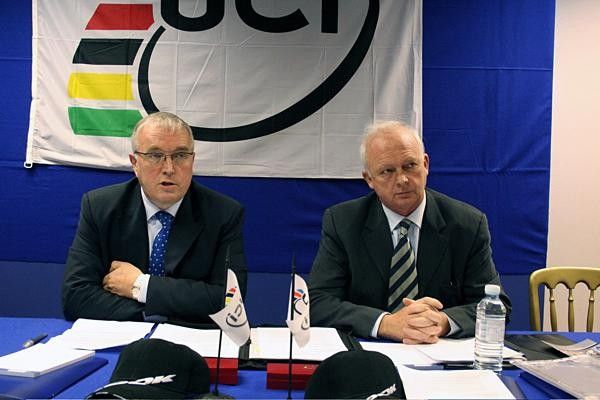 UCI President Pat McQuaid announces the programme with LOOK Director General Thierry Fournier