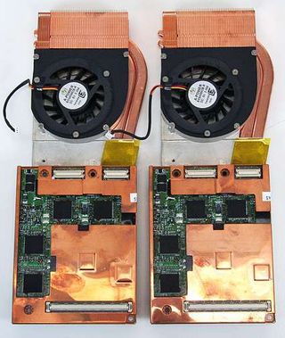 The Nvidia GTX 7800 graphics processor modules removed from the chassis.