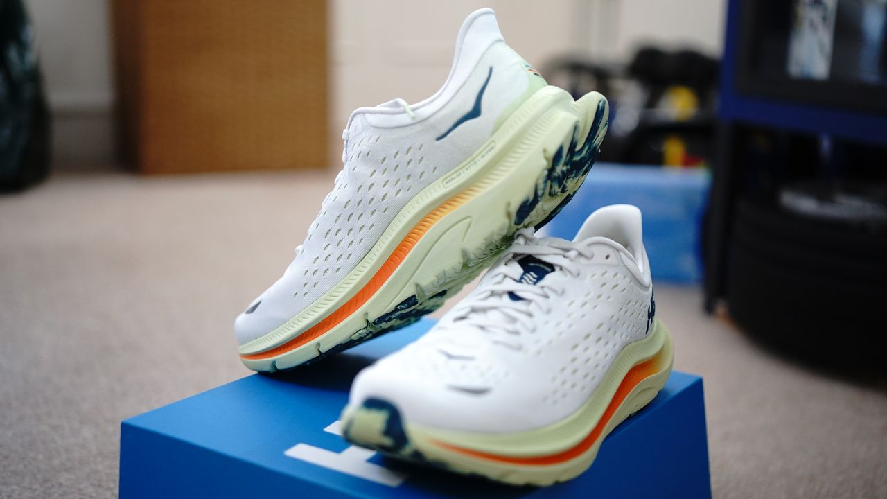 Close up shot of the Hoka Kawana running shoes