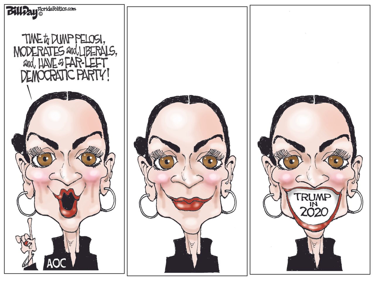 Political Cartoon U.S. Alexandria Ocasio Cortez democrats Trump 2020 presidential election