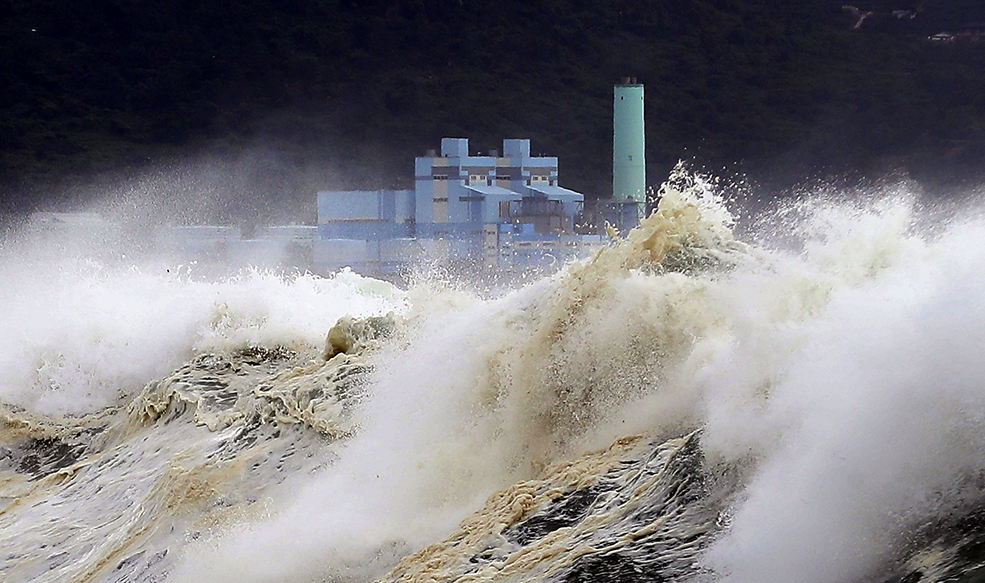 Crashing waves.