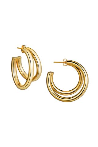 Janis Savatt Double Hoop Yellow Gold Earrings
