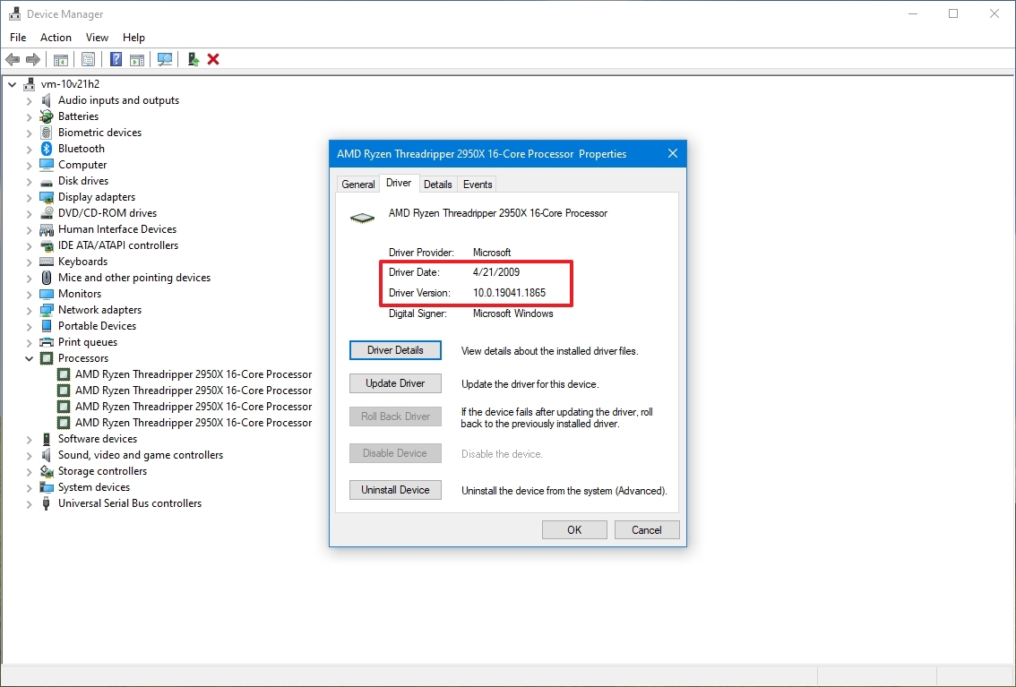 Device manager check driver version