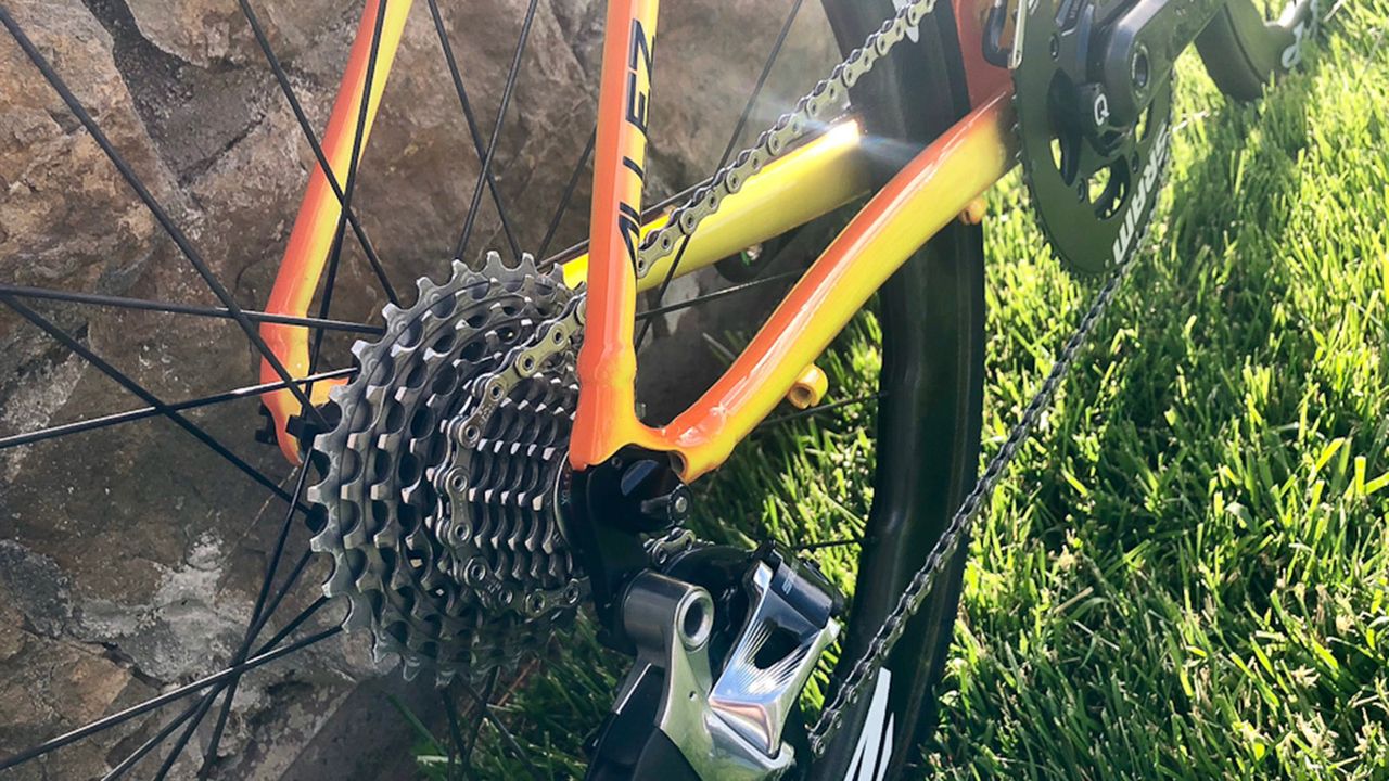 The frame's gear cable guides are redundant when running a wireless electronic groupset