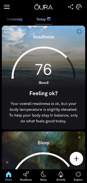 Oura app home page