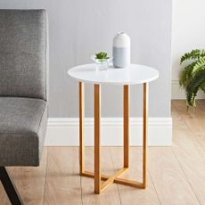 side table with wooden flooring and grey sofa