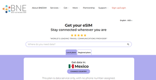 BNE ESIM Mexico landing page